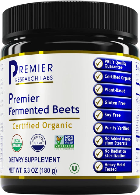 Premier Research Labs Fermented Beets - Gut Health Support Supplement for Women & Men* - Organic Beetroot Aids Digestive Health* - Fermented Beetroot Powder Supports Overall Health* - 6.3 Oz Powder