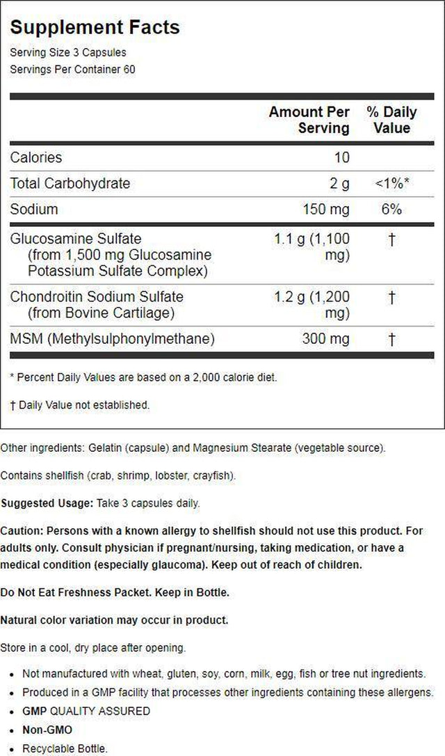 NOW Supplements, Glucosamine & Chondroitin with MSM, Joint Health, Mobility and Comfort, 180 Veg Capsules