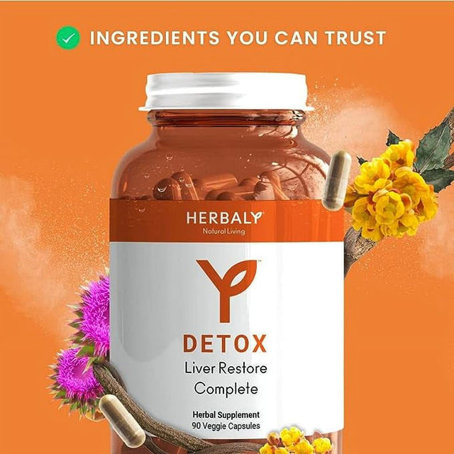 HERBALY Detox Liver Restore Complete- 90 Veggie Capsules