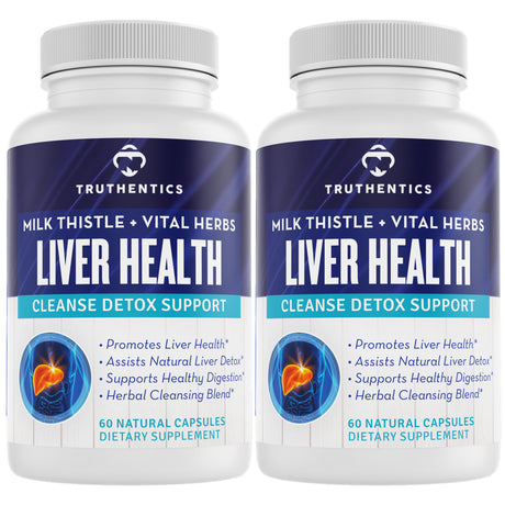 Truthentics Liver Health Support Supplement - Cleanse Detox & Repair Formula (2 Pack) with Milk Thistle Dandelion Root Chicory Root Turmeric Artichoke Extract - 120 Capsules