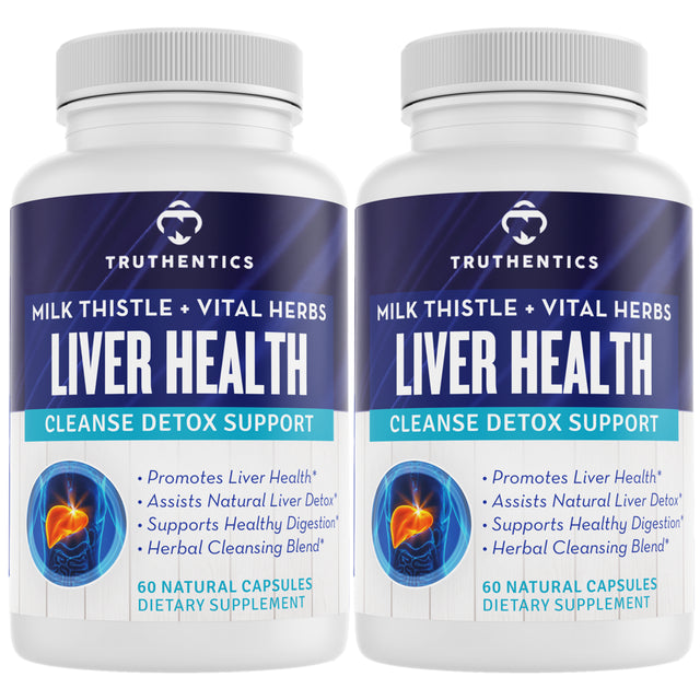 Truthentics Liver Health Support Supplement - Cleanse Detox & Repair Formula (2 Pack) with Milk Thistle Dandelion Root Chicory Root Turmeric Artichoke Extract - 120 Capsules