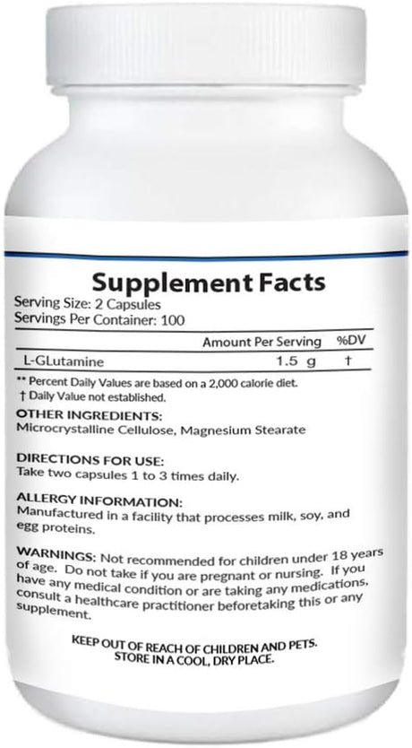 L-Glutamine 1500 Capsules - 1.5 Grams- 120 Capsules -Amino Acid - Muscle Recovery