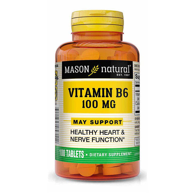 Mason Natural Vitamin B6 100 Mg with Calcium - Healthy Heart, Supports Muscle and Nerve Function, Improved Energy Metabolism, 100 Tablets