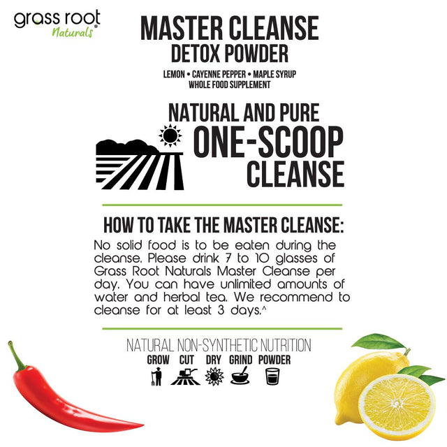 Grass Root Naturals Master Cleanse Detox Powder- Lemonade Detox 3-Day Plant-Based Supplement with Lemon, Maple Syrup, and Cayenne Diet, 6.34Oz Container