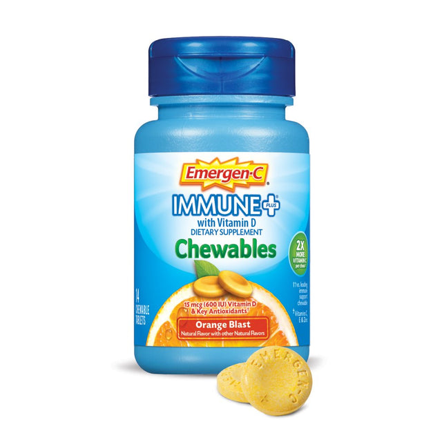 Emergen-C Immune+ Chewables 1000Mg Vitamin C Tablet, with Vitamin D, Immune Support Dietary Supplement for Immunity, Orange Blast Flavor - 14 Count