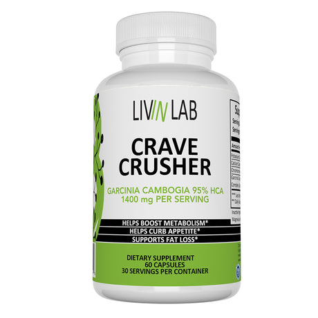 Livin Lab Crave Crusher | Garcinia Cambogia 95% HCA | Appetite Suppressant | Lose Weight Fast | Boost Metabolism