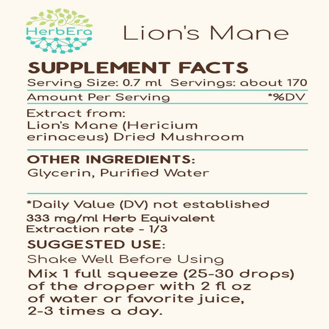 Lion'S Mane Alcohol-Free Herbal Extract Tincture, Super-Concentrated Organic Lion'S Mane (Hericium Erinaceus) Dried Mushroom 2X4 Oz