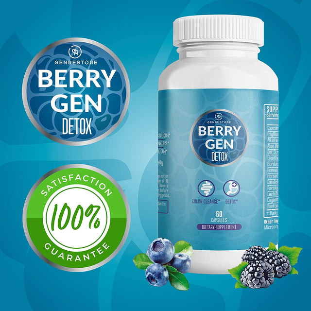 Berry Gen: Detox Herbal Supplement with Probiotics, Aloe Vera, Psyllium Husk, and Parsley - 60 Capsules - Natural Formula - Supports Digestive System - Made in the USA