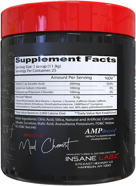 Insane Labz I Am God Pre Workout, High Stim Pre Workout Powder Loaded with Creatine and DMAE Bitartrate Fueled by Ampiberry, Energy Focus Endurance Muscle Growth,25 Srvgs,Thou Shalt Not Covet Orange