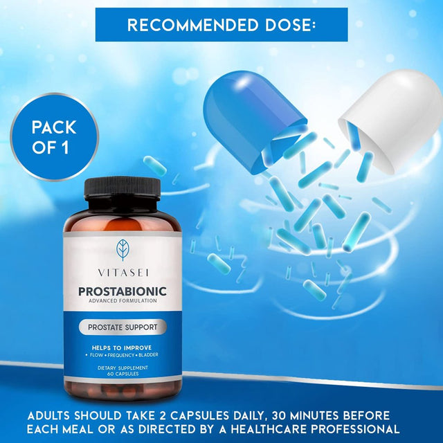 VITASEI Prostabionic Prostate Dietary Supplements for Men W/Saw Palmetto, Bio-Quercetin & Pygeum Africanum, Reduce Bathroom Trips, Promotes Sleep & Better Bladder Emptying - 60 Capsules