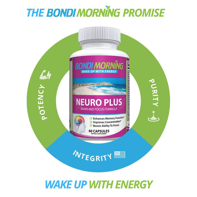 Bondi Morning Neuro plus Brain Function Support. Promotes Focus, Clarity, Energy & Alertness - 60 Capsules