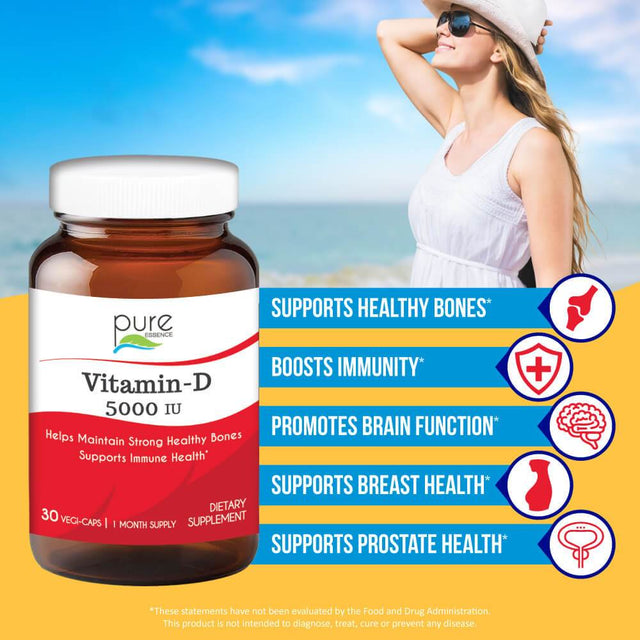 Pure Essence Labs - Vitamin D 5000 IU - 30 Vegetarian Capsules