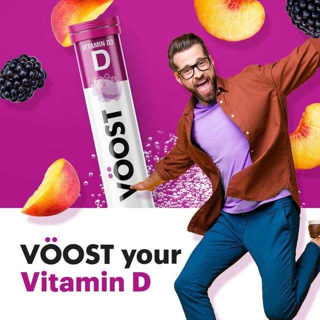 Voost Vitamin D Vitamin Supplement, Effervescent Vitamin Drink Tablet, Blackberry Peach, 20 Ct