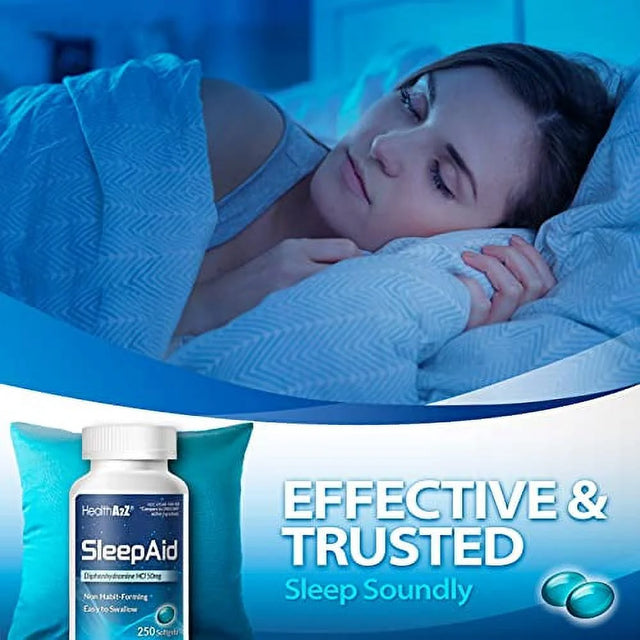 Healtha2Z® Sleep Aid, Diphenhydramine Hcl 50Mg, 250 Softgels, Supports Deeper, Restful Sleeping, Non Habit-Forming