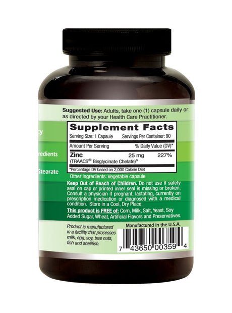 Emerald Labs Zinc 25Mg (Pure Albion) to Support Immune Health, Cell Function, and Metabolism - 90 Vegetable Capsules