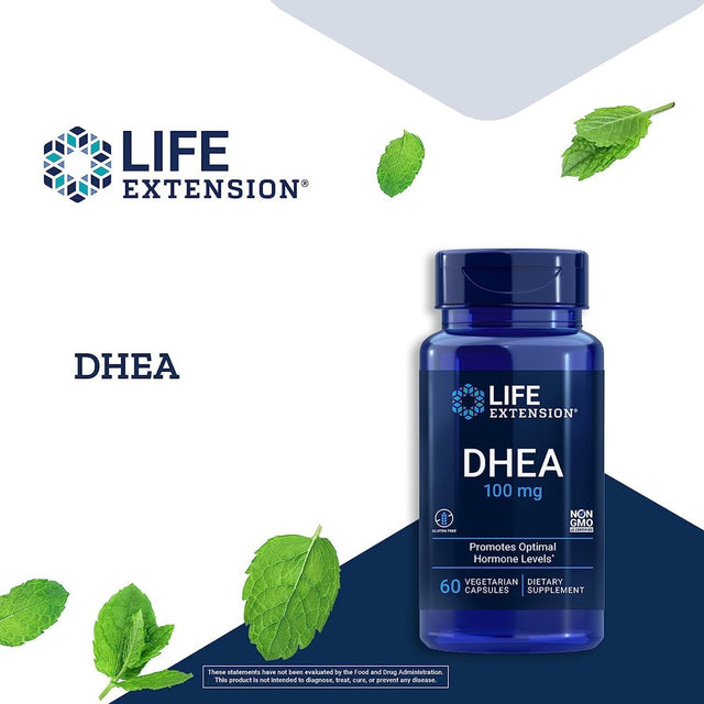 Life Extension DHEA, 100 Mg - Promotes Optimal Hormone Balance & Overall Health - Gluten-Free, Non-Gmo - 60 Vegetarian Capsules