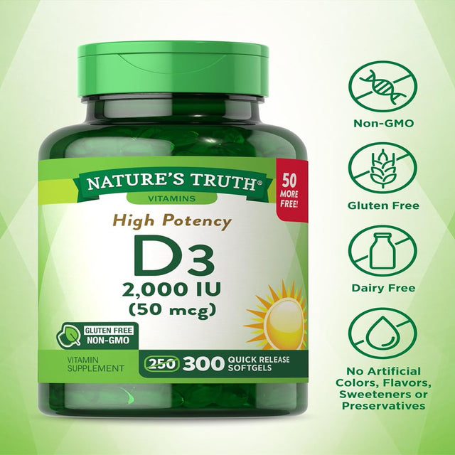 Nature'S Truth Vitamin D3 2000 IU | 300 Softgels | High Potency| Non-Gmo, Gluten Free