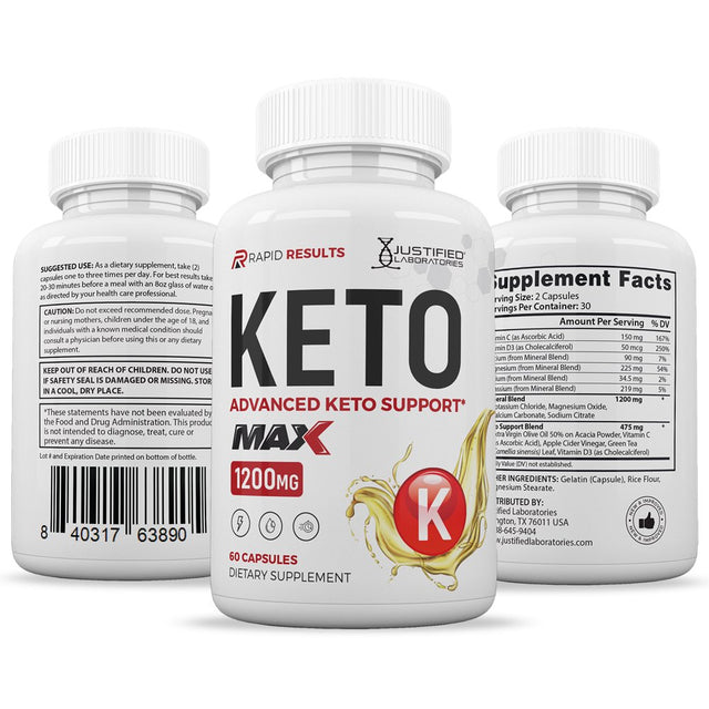 (2 Pack) Justified Laboratories Rapid Results ACV MAX Pills 1675Mg Stronger than Gummies Advanced Keto Support 120 Capsules