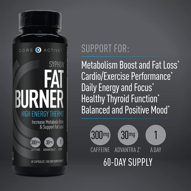 Core Active Syphon Thermogenic Fat Burner for Men, Keto Pills, Advantra Z for Energy, Focus, Appetite Control, Increase Metabolism Muscle Toning Supplements, Weight Loss Pills for Women - 60 Capsules