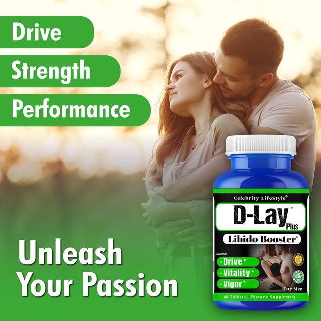 D-Lay plus Male Enhancing, Testosterone Booster Vitamins Supplements 60 Tablets by Celebrity Lifestyle