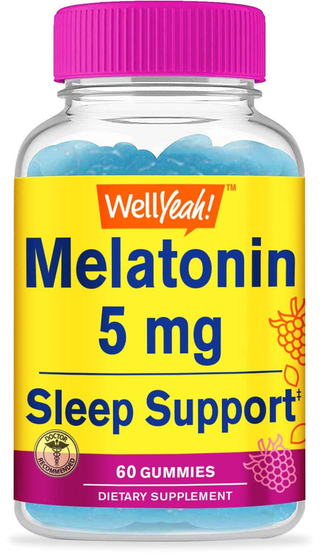 Wellyeah Melatonin Gummies 5 Mg - Natural Raspberry Flavor - Drug-Free Gummy Supplement - Gluten Free and Gelatin Free, Vegetarian - 60 Gummies