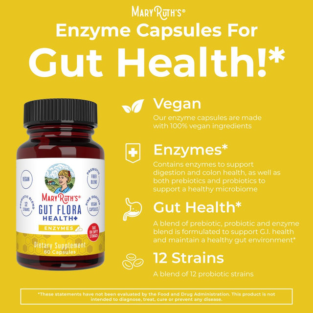 Maryruth Organics | Gut Flora Health+ Enzymes | Vegan, Non-Gmo | 60 Count