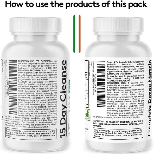 Youth & Tonic Colon Cleanser & Detox for Loss of Waste, Breaking the Plateau, Bloating. 60 Pills for Cleanse with Senna Leaf, Apple Cider Vinegar, Glucomannan and More