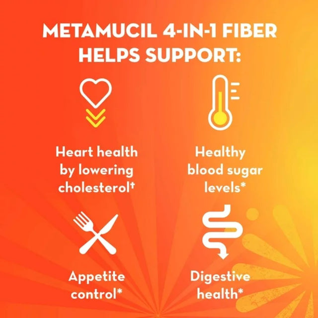 Metamucil Fiber Supplement 4-In-1, Psyllium Fiber Powder for Digestive Health, Orange, 114 Servings