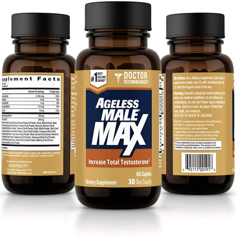 New Vitality Ageless Male Max Total Testosterone, Vitamin D3, 60 Ct