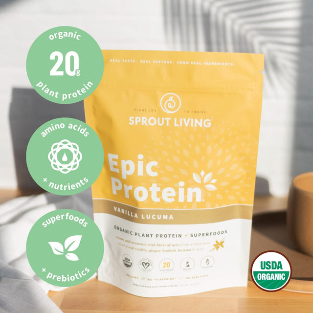 Sprout Living Epic Protein Bundle - Chocolate Maca & Vanilla Lucuma (20G Organic Plant-Based Protein Powder, Vegan, Gluten Free, Superfoods) | 1Lb, 12 Servings