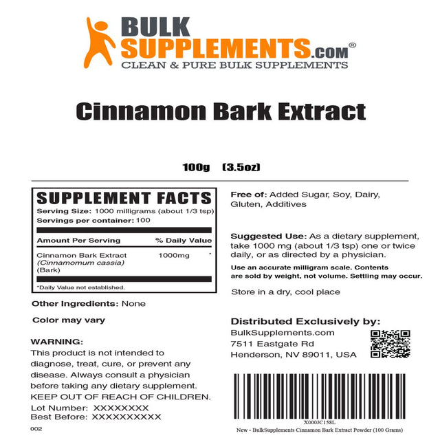 Bulksupplements.Com Cinnamon Bark Extract Powder - Cinnamon Metabolism (100 Grams - 3.5 Oz)