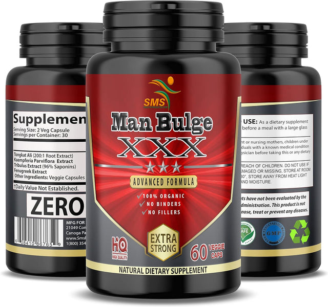 Man Bulge by SMS Male Enlargement Performance Libido Enhancement | Tongkat Ali | Tribulus | Fenugreek | Kaempferia Parviflora | USA Made Non GMO 180 Veggie Capsules