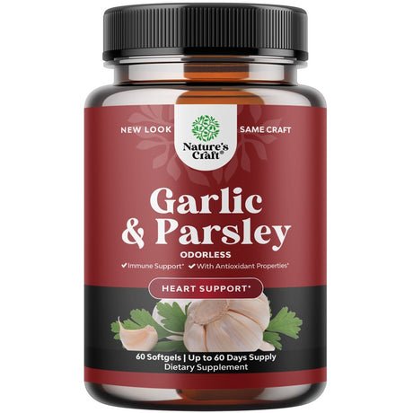 Super Concentrated Odorless Garlic Supplement - No Smell Easy to Swallow Antioxidant Garlic Pills for Immune Support and Heart Health - Odorless Garlic Softgels with Parsley Non GMO and Gluten Free