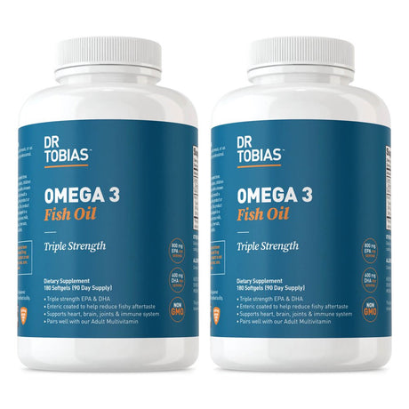 Dr. Tobias Omega 3 Fish Oil, 800 Mg EPA 600 Mg DHA Omega 3 Supplement for Heart, Brain & Immune Support, Absorbable Triple Strength Fish Oil Supplements - 2000 Mg per Serving, 180 Servings