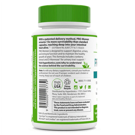 Hyperbiotics Pro-Women W/ Cranberry Extract and Naturally Occuring D-Mannose - for Women'S Health - 6 Targeted Strains - 60 Time Release Tablets