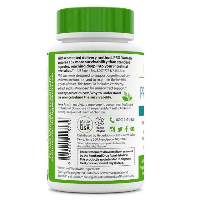 Hyperbiotics Pro-Women W/ Cranberry Extract and Naturally Occuring D-Mannose - for Women'S Health - 6 Targeted Strains - 60 Time Release Tablets