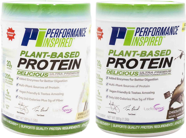 Performance Inspired Nutrition Plant-Based Protein Powder - All Natural - 20G - 1B Probiotics - Digestive Enzymes - Fiber Packed - G Free - Vanilla Bean - 1.5 Lb