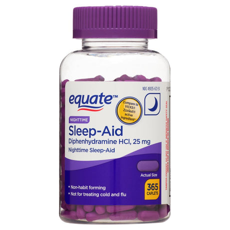 Equate Diphenhydramine HCI Nighttime Sleep-Aid Caplets, 25 Mg, 365 Count