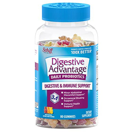 Digestive Advantage Probiotic Gummies for Digestive Health, Daily Probiotics for Women & Men, Support for Occasional Bloating, Minor Abdominal Discomfort & Gut Health, 80Ct Natural Fruit Flavors