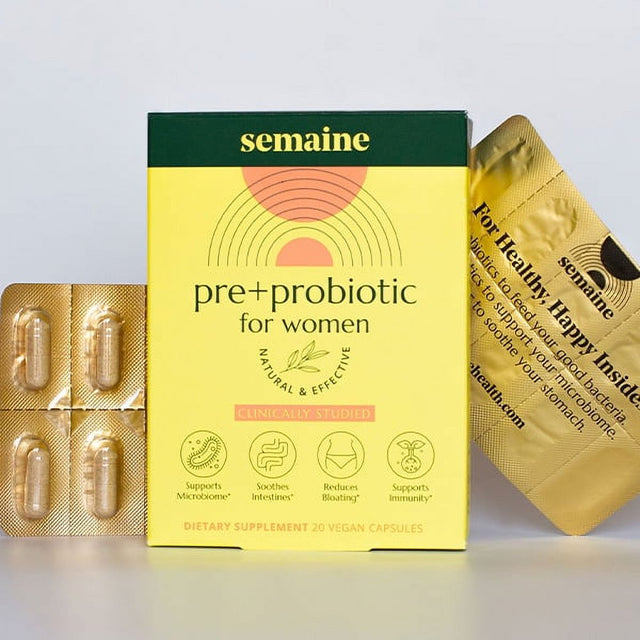 Semaine Health Pre+ Probiotic for Women, Prebiotic and Probiotic with Ginger to Soothe, Probiotics for Intestinal and Vaginal Health, 20 Count