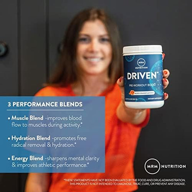 MRM Nutrition Driven Pre-Workout Powder | Blood Orange Flavored | 125Mg Caffeine | Pure Ingredients| Muscle + Hydration + Energy Blends | Performance Energy | Vegan + Gluten-Free | 29 Servings