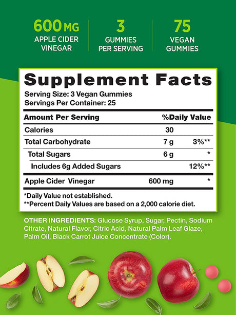 Apple Cider Vinegar Gummies | 600 Mg | 75 Gummies | Natural Apple Flavor | Vegan, Non-Gmo, Gluten Free Supplement | by Nature'S Truth