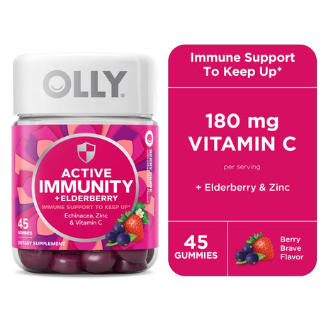 OLLY Immunity Gummy, Immune Support, Elderberry, Zinc, Vitamin C, 45 Ct