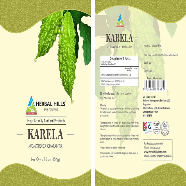 Herbal Hills Bitter Melon Powder Karela 16Oz - 454Gm, Blood Sugar Control