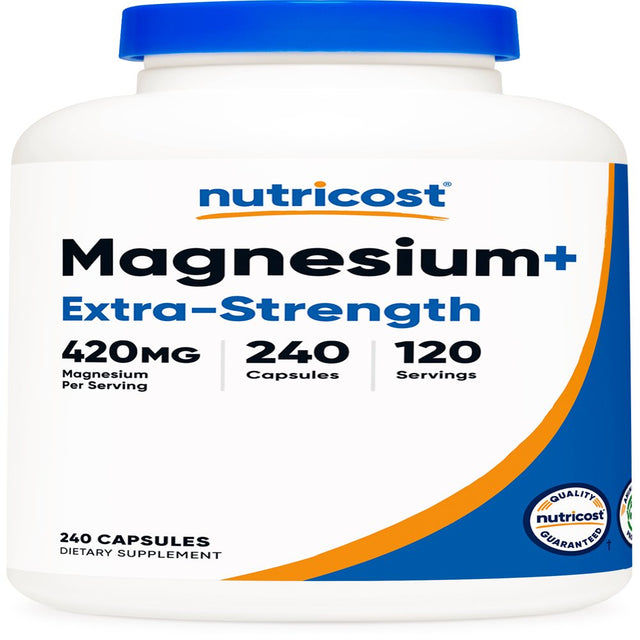 Nutricost Magnesium+ Extra Strength 420Mg, 240 Capsules - 120 Servings. Magnesium Glycinate, Oxide - Non-Gmo, Gluten Free, Vegan Friendly