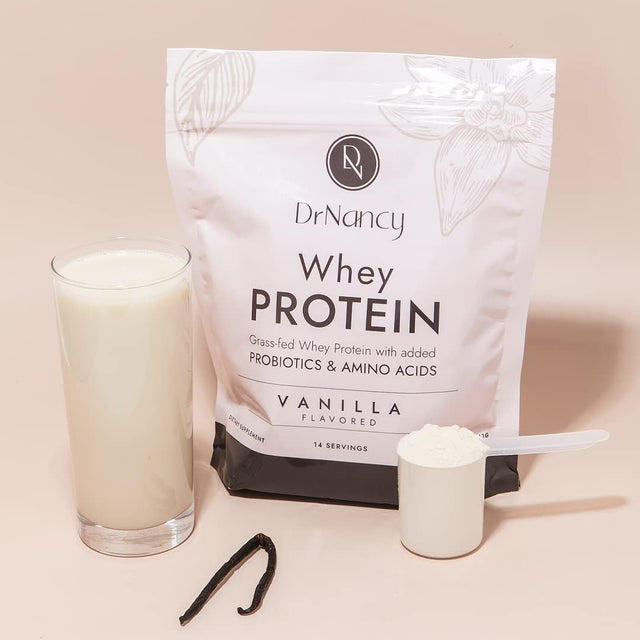 Whey Protein Vanilla by Dr. Nancy MD (14 Servings, 31.5G) 22G Whey Protein, Bcaa’S, with Added L-Glutamine & Probiotics