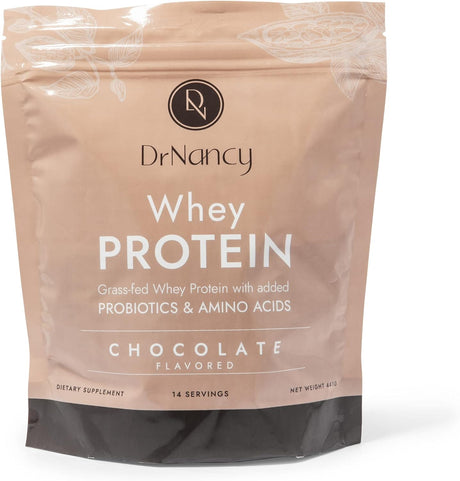 Whey Protein Chocolate by Dr. Nancy MD (14 Servings, 31.5G), 21G Whey Protein, Bcaa’S, with Added L-Glutamine & Probiotics