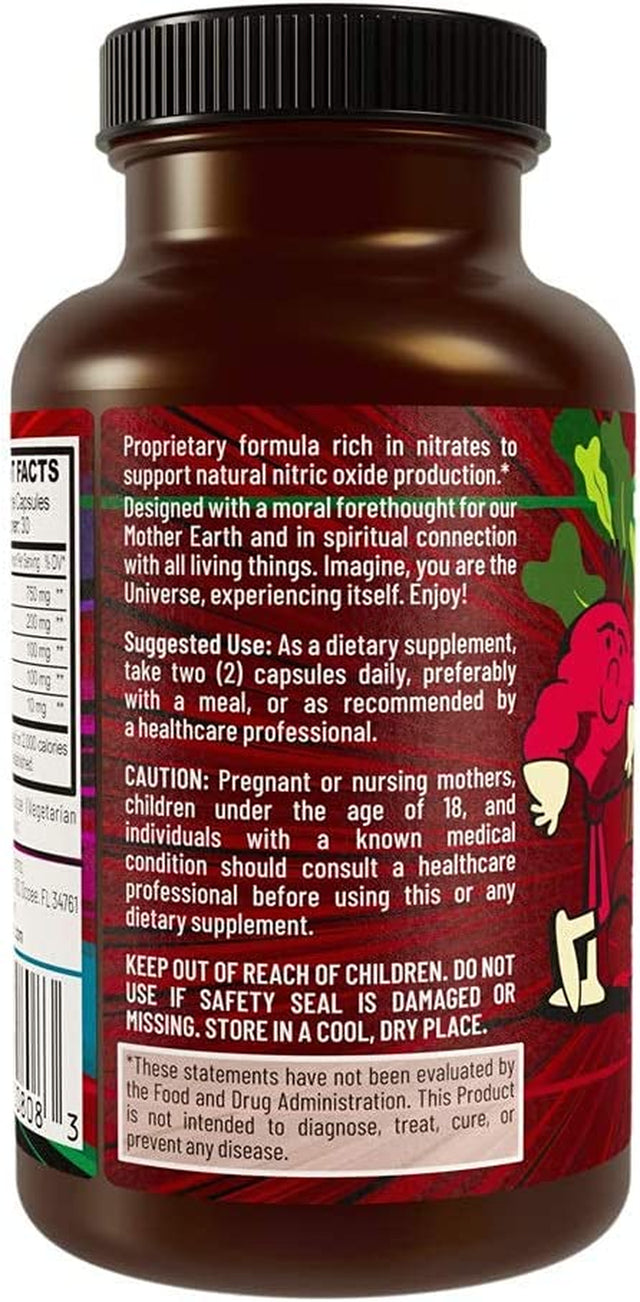 Beet Root Capsules - Circulation, Heart-Healthy Energy - W Grape Seed Extract & Ginseng 60 Count Vegan