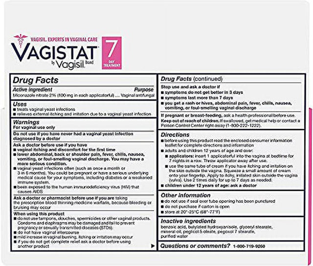 Vagistat 7 Day Yeast Infection Treatment for Women, Helps Relieve External Itching and Irritation, Contains 2% External Miconazole Nitrate Cream & 7 Disposable Applicators, by Vagisil