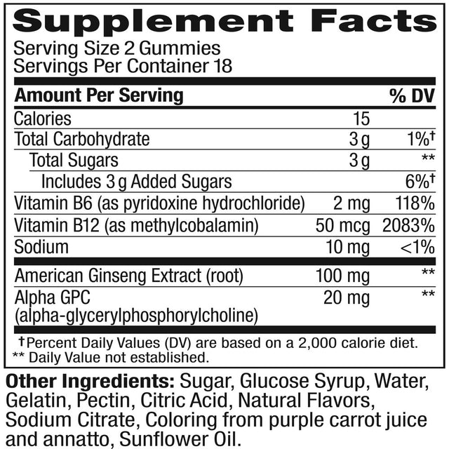 OLLY Laser Focus Gummy, Ginseng, Alpha GPC, B Vitamin, Supplement, Berry Tangerine, 36 Ct